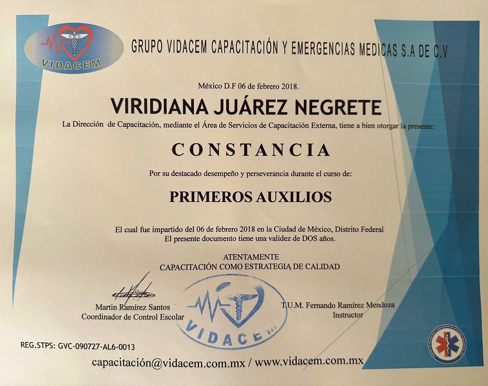 Viridiana Juárez - Certificación